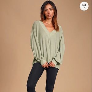 Lulus Personal Record Sage Green Knit Balloon Sleeve Sweater Top